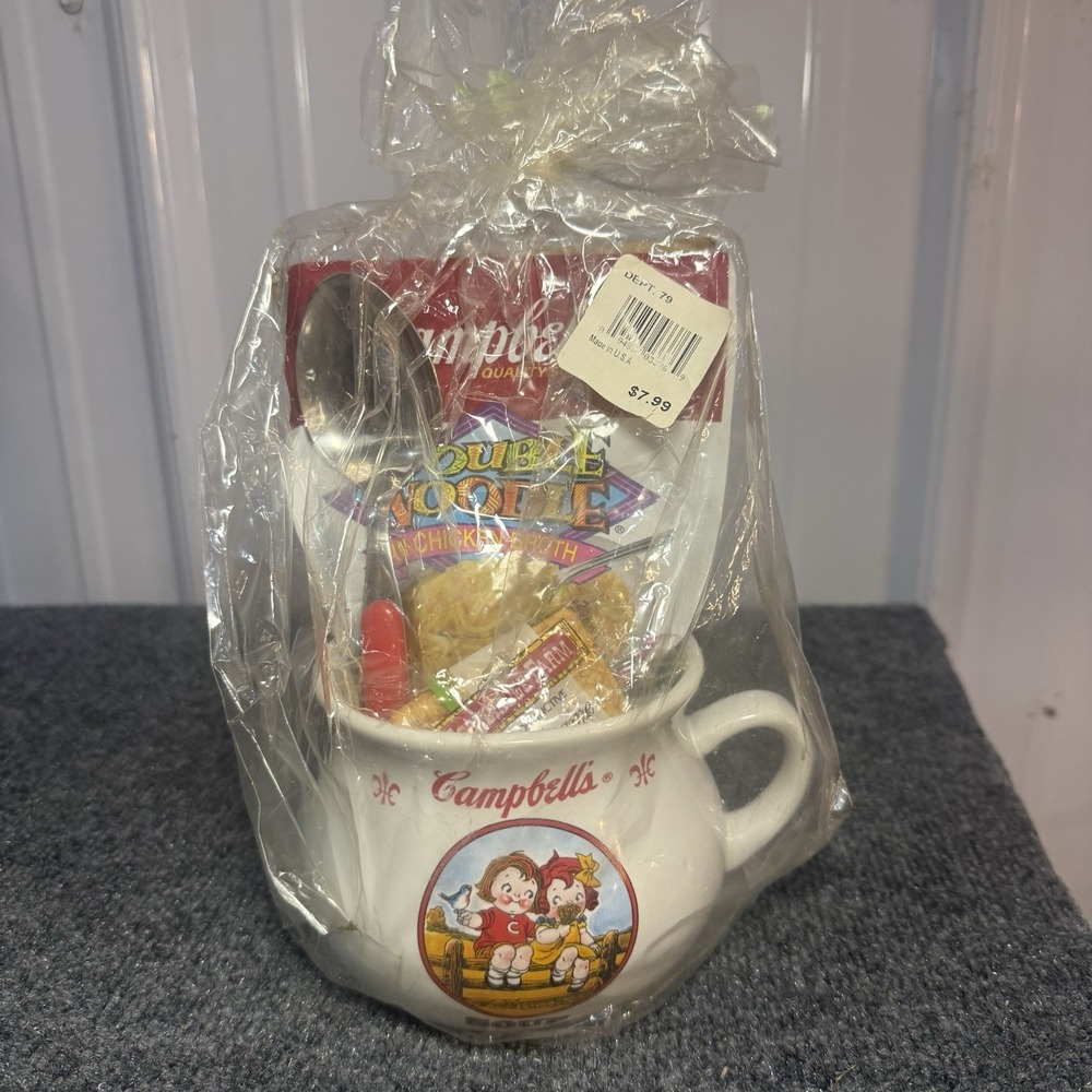 Vintage 2000 Campbell's Soup Kids Mug Gift Set Houston Harvest NOS Spoon